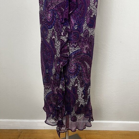 Lena Medoyeff Maxi Dress 100%‎ Silk Purple Paisley V-Neck Ruffle Layered Size 6 - Picture 3 of 11